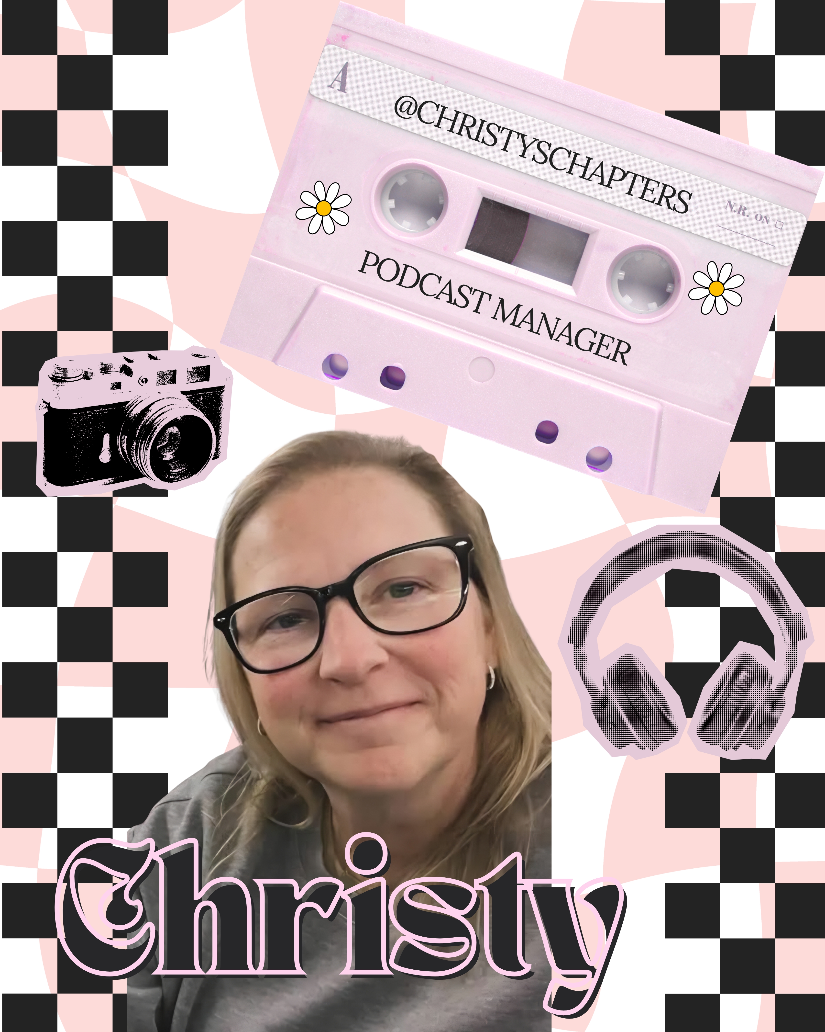 photo of a woman smiling with her name and pressing matters podcast